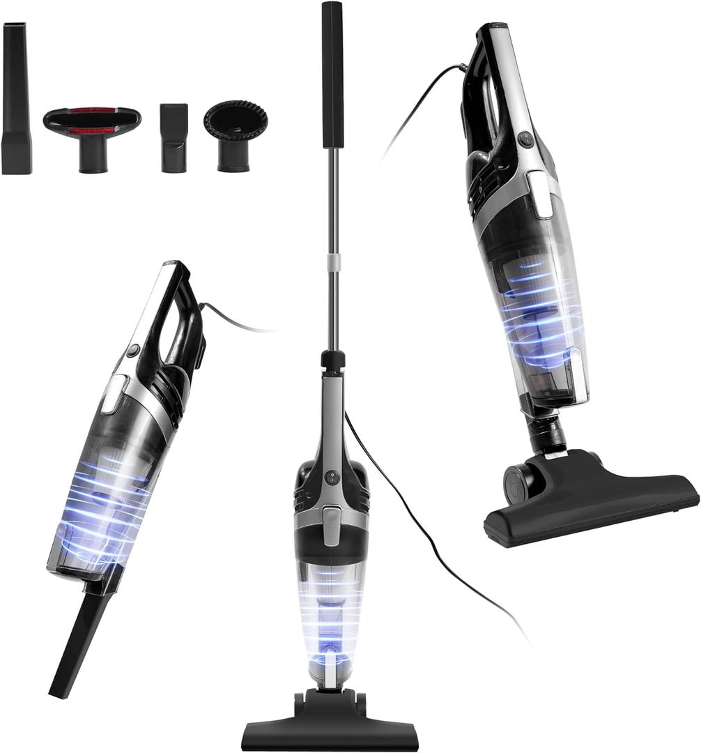 600W 20kpa Powerful Corded Stick Vacuum, 6 in 1 Ultra- Light Corded Vacuum Cleaner Converts to a Hand Vacuum for Pet Hair & Hard Floor