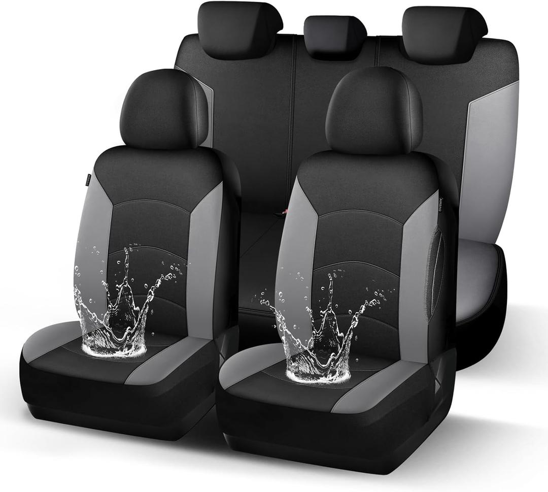 Waterproof Seat Covers, Premium Neoprene Car Seat Covers Full Set, Durable, Anti-Slip, Airbag Compatible, Universal Automotive Seat Covers for Most Sedans SUVs Trucks(Black LightGray 818)