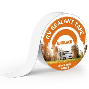 WELLUCK RV Roof Tape Sealant Roofing Tape, 2 Inch X 50 Foot Natural White RV Tape for Roof Repair Camper Trailer Boat Sealing Leak Repair, UV & Waterproof