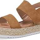 LAICIGO Women’s Open Toe Wedge Platform Espadrilles Ankle Strap Buckle Faux Leather Cork Rubber Summer Sandals,8.5