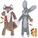 HGB No Stuffing Dog Toys for Aggressive Chewers, Squeaky Crinkle Plush Dog Toys to Keep Them Busy & Puppy Teething for Small, Medium, Large Breed, Cute Bunny & Redfox