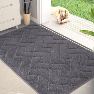 PURRUGS Dirt Trapper Door Mat 32" x 47", Non-Slip Machine Washable Entry Rug, Shoe Scraper, Dog Doormat, Super Absorbent Welcome Mat for Front & Back Door, Muddy Wet Shoes & Paws, Grey, Pack of 2 