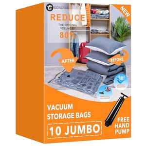 Vacuum Storage Bags (10 x Jumbo), Space Saver Sealer Compression Bags with Travel Hand Pump for Blankets, Comforters, Pillows, Clothes Storage