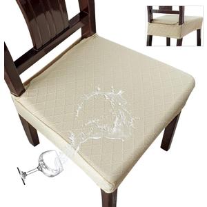 Genina Waterproof Seat Covers for Chairs,Set of 4 Dining Room Chair Seat Covers for Kitchen,Stretch Jacquard Removable Washable Dining Chair Slipcovers Protectors with Rear Covers, Beige
