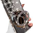 for Samsung Galaxy S23 Ultra Magnetic Kickstand Glitter Case,[Compatible with Magsafe] Bling Sparkly Rhinestone with Camera Protector Makeup Mirror Women Girl Case for Galaxy S23 Ultra,Silver