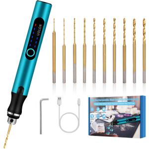 Uolor 3-Speed Cordless Mini Drill Pen, Rechargeable DIY Electric Hand Drill with 10 Small Drill Bits, Micro Drill Set for Jewelry Making Stone Plastic Resin Keychains