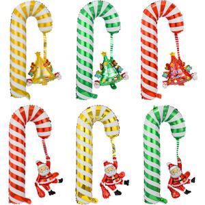6Pcs Christmas Candy Cane Foil Balloons, Gold Green and Red Christmas Party Decorations, Holiday Celebration Supplies, Suitable for Home, Office, and Children's Christma Parties