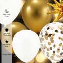 2 x 75 Pcs White and Gold Balloons Garland Kit with 3pcs Foil Balloons, Metallic Gold White, 18 12 10 5 Inch Different Size Balloons for Anniversary Birthday Engagements Party Decorations