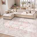 LIVEBOX Pink Area Rug 8x10 - Large Oriental Floral Living Room Rugs Accent Rug for Bedroom, Non-Slip Retro Medallion Carpet Print Distressed Rugs for Dining Room Office (Pink/Peach) (8 x 10 ft, Medallion Pink)