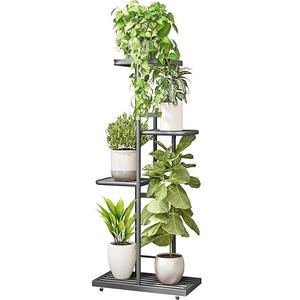 LINZINAR Plant Stand Indoor Outdoor Metal 4 Tier 5 Potted Multiple Flower Pot Holder Shelf Planter Display Shelving Unit for Patio Garden Corner Balcony Living Room (4 Tier 5 Potted, White)