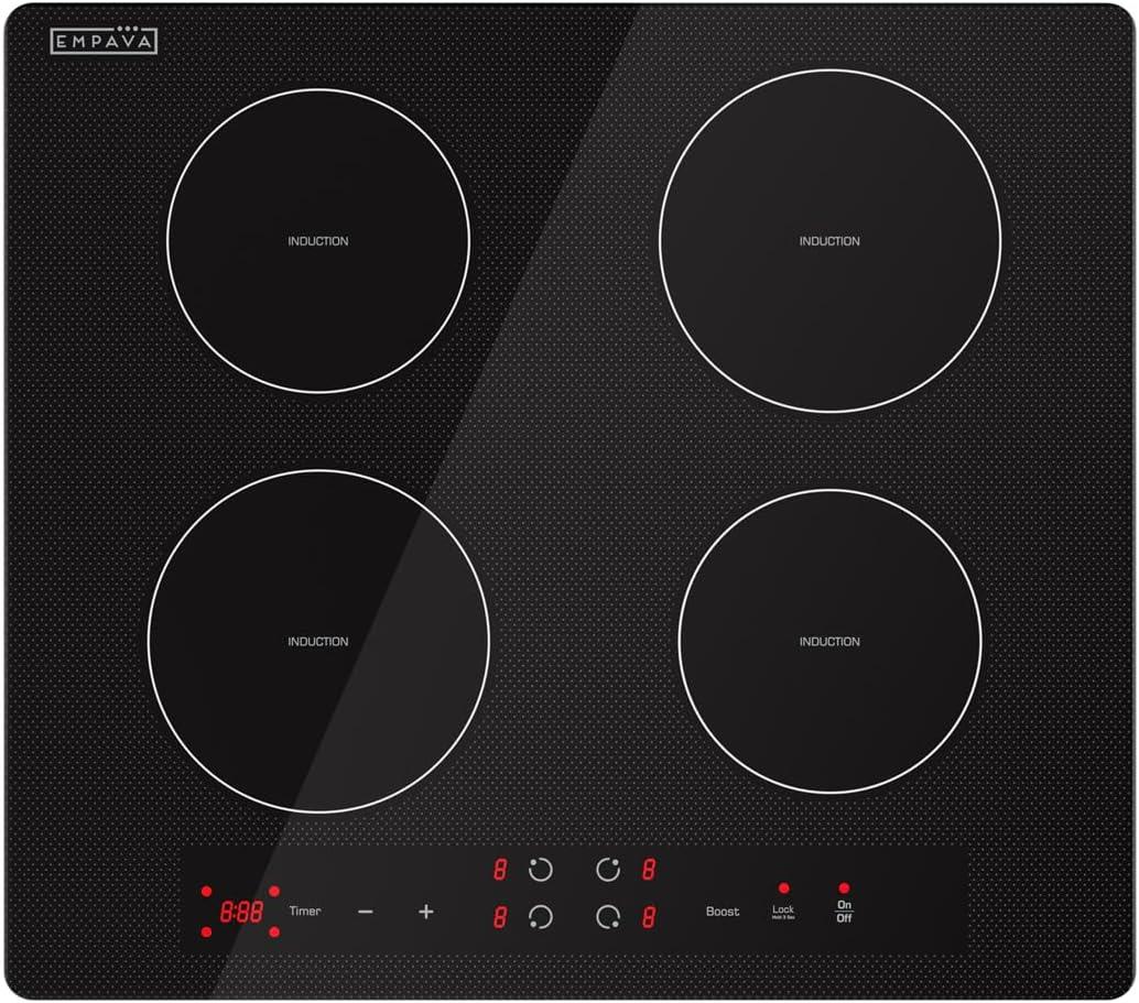 Empava 24” Electric Stove Induction Cooktop with 4 Power Boost Burners Smooth Surface Vitro Ceramic Glass in Black, 24 Inch