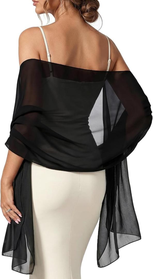 FURTALK Chiffon Shawl Wraps for Women Evening Dresses Soft Scarf Formal Wedding Bridal Scarves (Black)