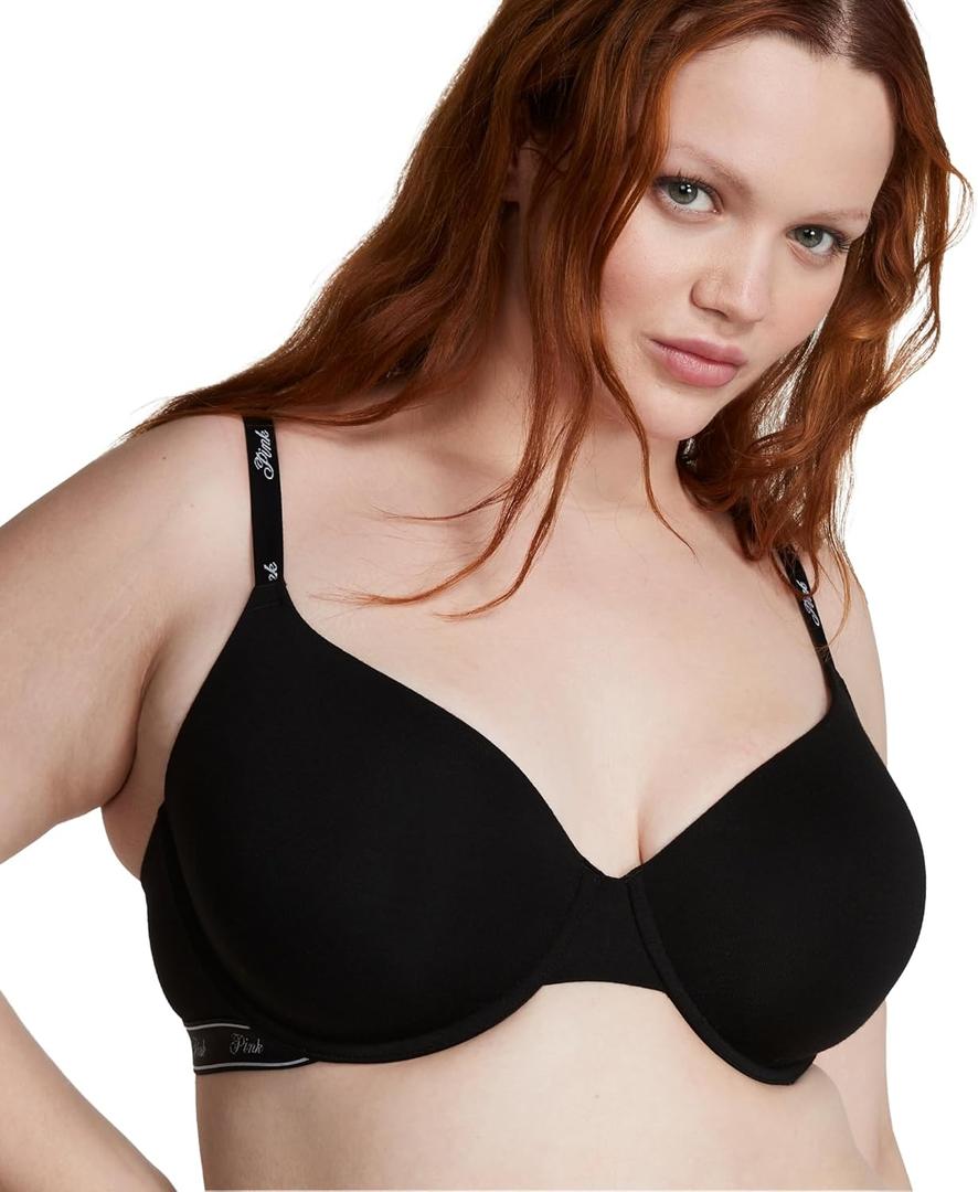 Victoria's Secret Women's Pink Wear Everywhere Lightly Lined T-Shirt Bra, Bras for Women (38DD, Pure Black Logo)