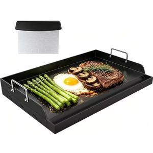 Upgrated 2516 Nonstick Universal Cast Iron Griddle, Muti-Purpose Cooking Griddle for Gas Grill with Grease Groove, Pre-Seasoned Flat Top Plate Insert for Camping, Tailgating, Parties