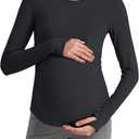 G4Free BareFeel Maternity Long Sleeve T Shirts Crewneck Ruches Pregnancy Workout Tops with Thumbholes Altheltic Yoga Tee, Size US 8