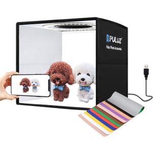 PULUZ 9.8"/25cm Foldable Portable Photo Studio Light Box, Adjustable Brightness Light Box Photography Lighting Shooting Tent Kit, with LED Lights and 12 Colors Backdrop