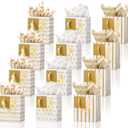 Tenare 12 Pcs Small Gift Bags Mini Metallic Paper Bag Bulk Tiny with Handle Tissue Paper for Gift Wrap Mother's Father's Day Birthday Graduation Party(4 x 2.75 x 4.5 Inch,White Gold)
