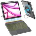 for iPad A16 11th/10th Gen & Air 11" M3/M2 & 5th/4th Gen & Pro 11" 4/3/2/1 Gen Keyboard Case, 360° Rotatable Detachable, Full Edge Protection, Large Touchpad, Pen & Tips Holder, 7-Color Backlight, Space Black