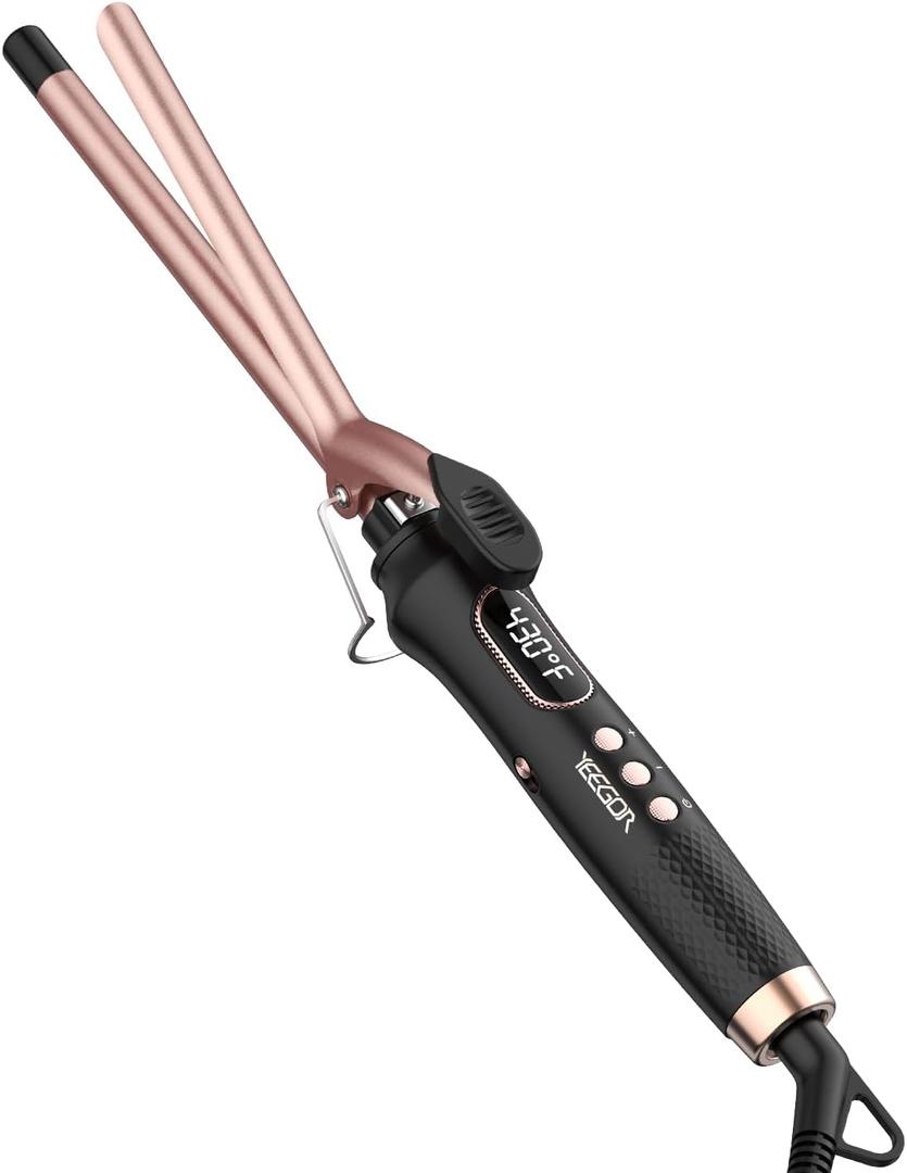 YEEGOR 1/2 inch Thin Curling Iron,Extra Long Barrel Culing Wannd,100-240V Dual Voltage Small Hair Curler for Tight Curls,12 Temps