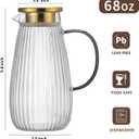 2 PACK Glass Pitcher with Lid and Spout,68 oz/2 Liter Vertical Stripes Water Pitcher for Fridge, Clear Borosilicate Glass Water Carafe for Cold Brew, Coffee, Lemonade, Sun Tea,Heat Resistant (2L- New Design)
