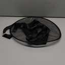 Vintage Style Black Mesh Top Hat with Beaded Neck Strap, Wide Brim Costume Accessory, Gothic Victorian Design