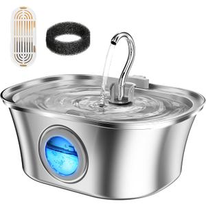 Cat Water Fountain with Water Level Window, HICC PULE 108oz/3.2L Stainless Steel Automatic Pet Water Fountain, Dishwasher Safe Dog Water Dispenser with Ultra-Quiet Pump, Multi-Filtration System
