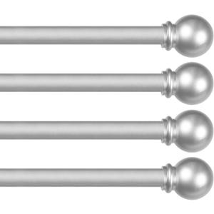 Kenney Chelsea Ball End Window Curtain Rod, Adjustable 28-48 Inch, Brushed Nickel Silver, 4 Pack