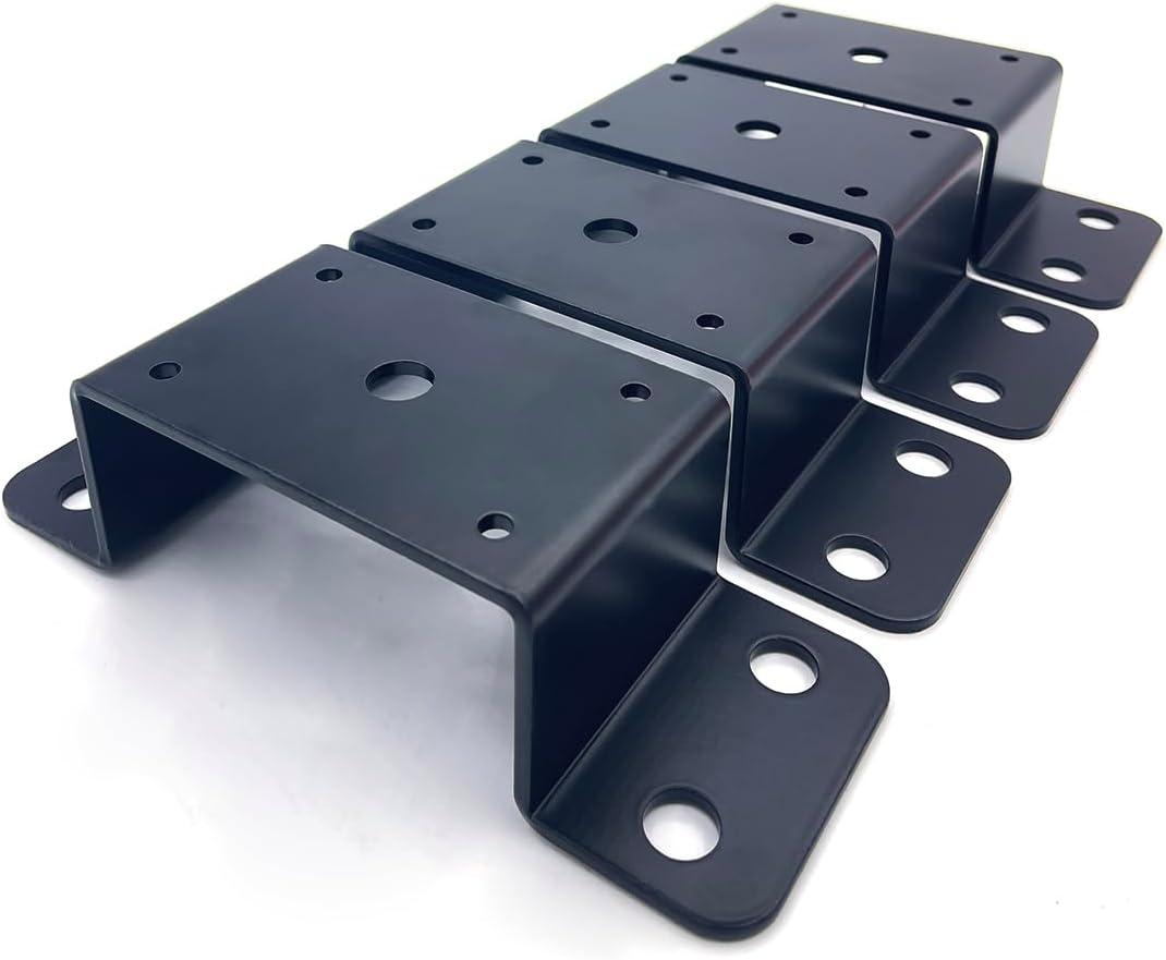 4 PCS Fit 2''x4'' Heavy Duty Trailer Stake Pocket Brackets, for Wood Lumber Uprights or Steel Stake Posts Holes for Mounting Flat Beds and Trucks, Black