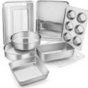 E-far Stainless Steel Baking Pan Set, 9-Piece Bakeware Sets for Cake Cookie Loaf Muffin, Include Round, Square, Rectangle Baking Sheet Pan with Lid & Cooling Rack, Dishwasher Safe
