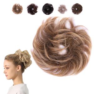 JUVABUN Small Messy Bun Hair Piece -Dark Blonde Messy Bun Hair Piece Human Hair, Hair buns hair piece Everyday Wear Washable & Realistic|Hair pieces for women Synthetic Hair Bun Scrunchie -Dark Blonde