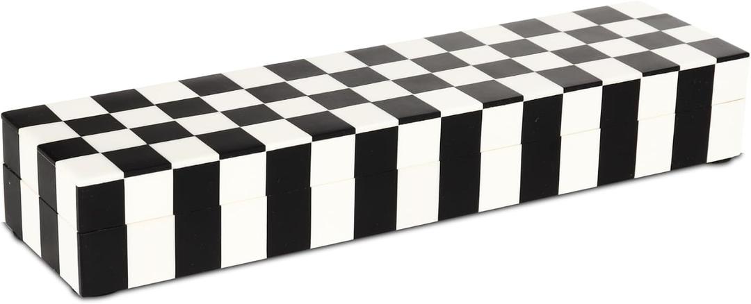 Handicrafts Home Decorative Storage Box with Lid, Black and White Decorative Remote Control Box, Slim Coffee Table Storage Box, Decorative Box for Shelf, Desk & Living Room Decor, 10 x 2.5 x 1.5