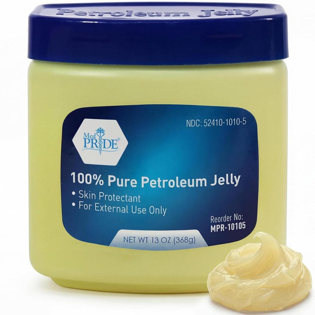 MED PRIDE 100% Pure White Petroleum Jelly, 13 oz  Skin Protectant & Moisturizing Ointment for Dry Skin, Cracked Hands, Chapped Lips, Minor Cuts, Burns & Diaper Rash  Fragrance Free & Hypoallergenic