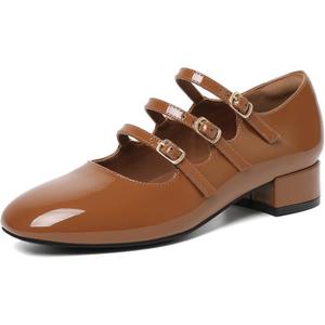 Mostrin Mary Jane Shoes Women Round Toe Dress Shoes for Women Chunky Low Heels Adjustable Buckle Strap Pumps for Work Office Wedding Party