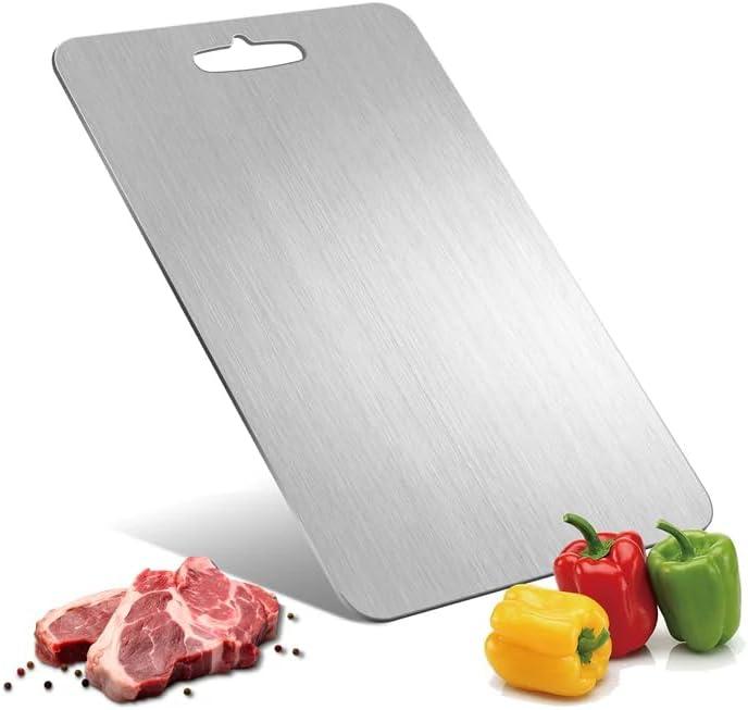 Titanium Cutting Board - 100% Pure Titanium Cutting Boards for Kitchen Double Sided Non Toxic Titanware for Meat/Vegetables, Hygiene Durable Dishwasher Safe Metal Chopping Board Extra Large