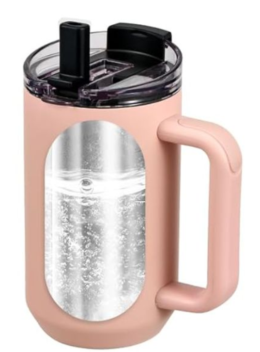 40oz Insulated Tumbler with 2-in-1 Lid and Straw, Bottom Detachable 2-in-1 Tumbler with Handle Stainless Steel Water Bottle Reusable Coffee Tumbler Travel Mug Wide Mouth Thermal Cup (Pink)