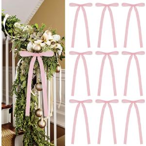 20 Pcs Velvet Bows for Christmas Tree - 5.9" x 11.81" Vintage Rustic Ribbon Bow Ornaments for Xmas Gift Wrapping Garland Wreath Window Fireplace Staircase Holiday Wedding Home Decor (20, Pink)
