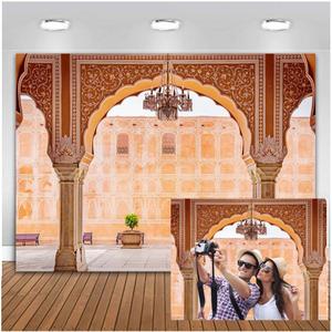 8x6ft Luxury Palace Backdrop Jaipur City Stone Pillar Middle Eastern Palace Indian Hall Family Reunion Party Artistic Portrait Kids Adults Baby Shower Decor Video Studio Props TAY1351 (brown)