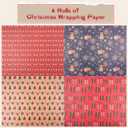 Happypapa Christmas Wrapping Paper, Kraft Xmas Wrapping Paper Rolls - Jingle Bell, Reindeer, Gift and Snowflakes Pattern - 4 Rolls - 17 Inch  120 Inch Per Roll