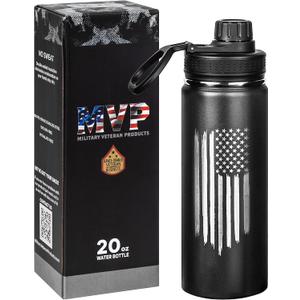 Military Gift Shop American Flag 20oz Sports Water Bottle | Insulated Metal | Stainless Steel | Outdoor Sports, Hiking - USA Flag 20oz Bottle