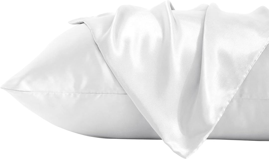 Pillowcases for Hair and Skin, Silky Soft and Luxurious Bedding Pillow Cases with Envelope Closure, 20x26 Inches, White