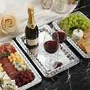 6-Pack Silver Serving Trays Set (14" x 9") Swirl Floral Engraved Serving Platters for Parties, Weddings, Birthdays, Festive Occasions Mirror Trays for Charcuterie, Cookies, Desserts, Snacks, Fruit