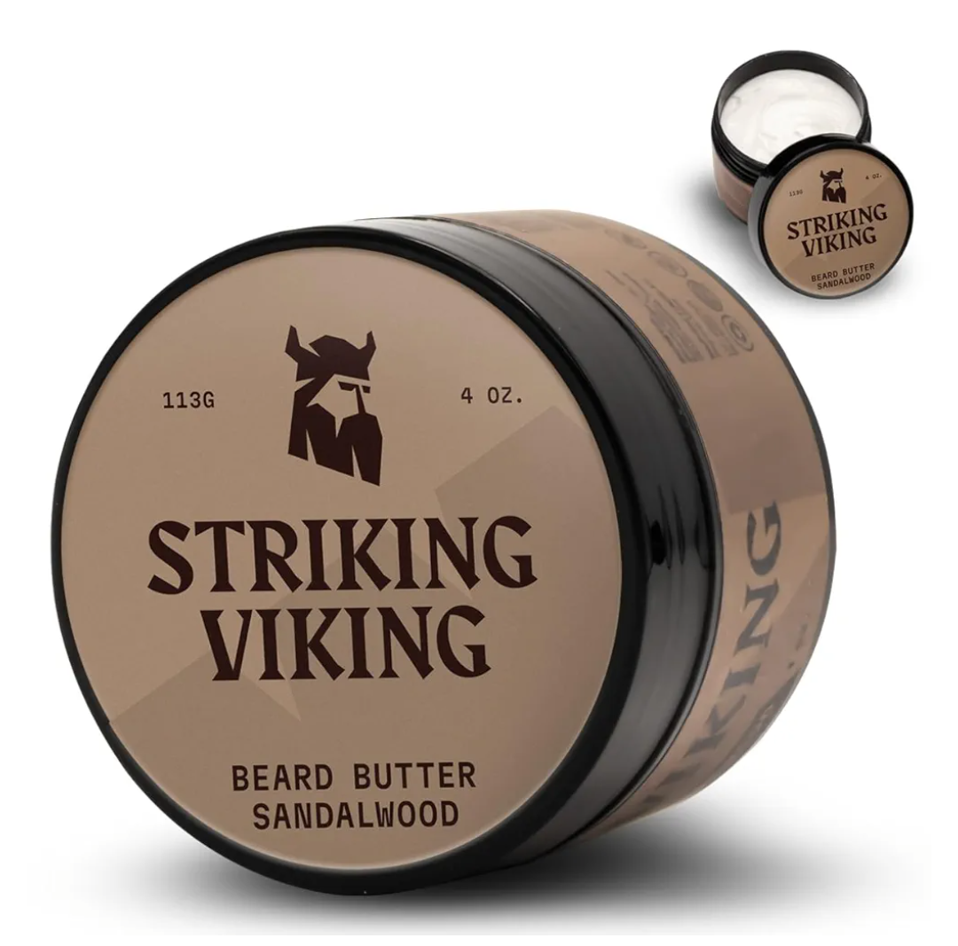 Striking Viking Sandalwood Beard Softener for Men - Non-Greasy Cream Formula With Natural Ingredients for Hydrated and Refreshing Beards (4oz)