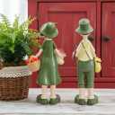 Pastoral Style Handpainted Resin Figurine Set (7.9 Inch), Garden Couple Character Sculptures, Decorative Ornaments for Home, Book Shelf Decor Valentine's Day Gifts