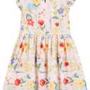 Girl's Summer Dresses Ruffle Sleeve Watercolor Flowers Sundress for Kids Casual Party (Pink)
