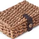 Decorative Box with Lid, Wicker Storage Basket, Water Hyacinth Woven Decorative box for Shelf, Coffee Table, Console Table, Home Decor (Small)