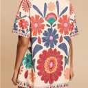 MakeMeChic Women's Two Piece Sets Summer Tropical Vacation Outfits Boho Floral Kimono Tops Shorts Set (Orange, XL)