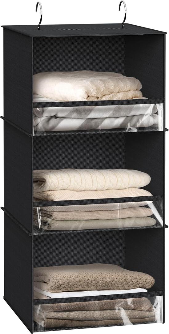 Simple Houseware 3 Shelf Hanging Closet Organizer with Front Stopper, Black
