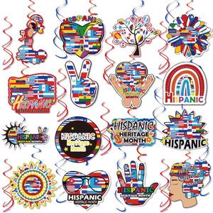 30pcs Hispanic Heritage Month Hanging Swirls,Latino Mexican Spanish Flag Decor for Celebrate Spanish Speaking Countries Party Classroom Home Office decorations