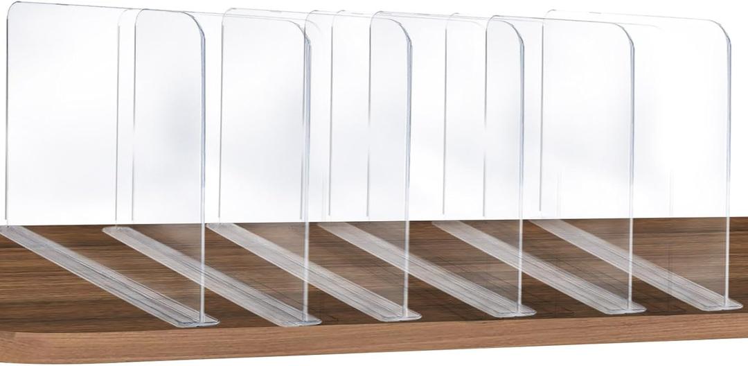 ROUFA 6Pcs Clear Acrylic Shelf Dividers, Closet Organizer Wood Shelf Separators Purse Organizer for Bedroom, Kitchen, Office, Bathroom 11.8''x11''