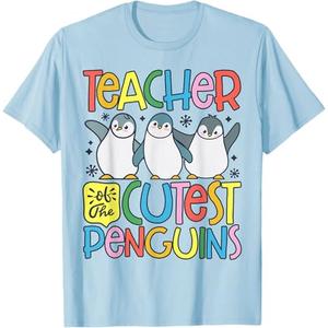 Teacher Of The Cutest Penguins Funny Penguin Back To School T-Shirt 2XL